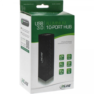Hub USB 3.2 InLine - 10 porte - custodia in alluminio - nero - con alimentatore 4 A