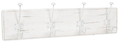 Biscottini Attaccapanni da parete in legno massiccio e ferro forgiato a mano finitura bianco anticato 78x10x21 cm