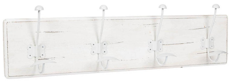 Biscottini Attaccapanni da parete in legno massiccio e ferro forgiato a mano finitura bianco anticato 78x10x21 cm