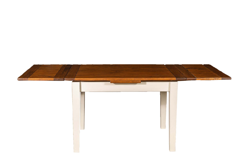 Biscottini Tavolo Country allungabile in legno massello di tiglio struttura bianca anticata piano noce Made in Italy