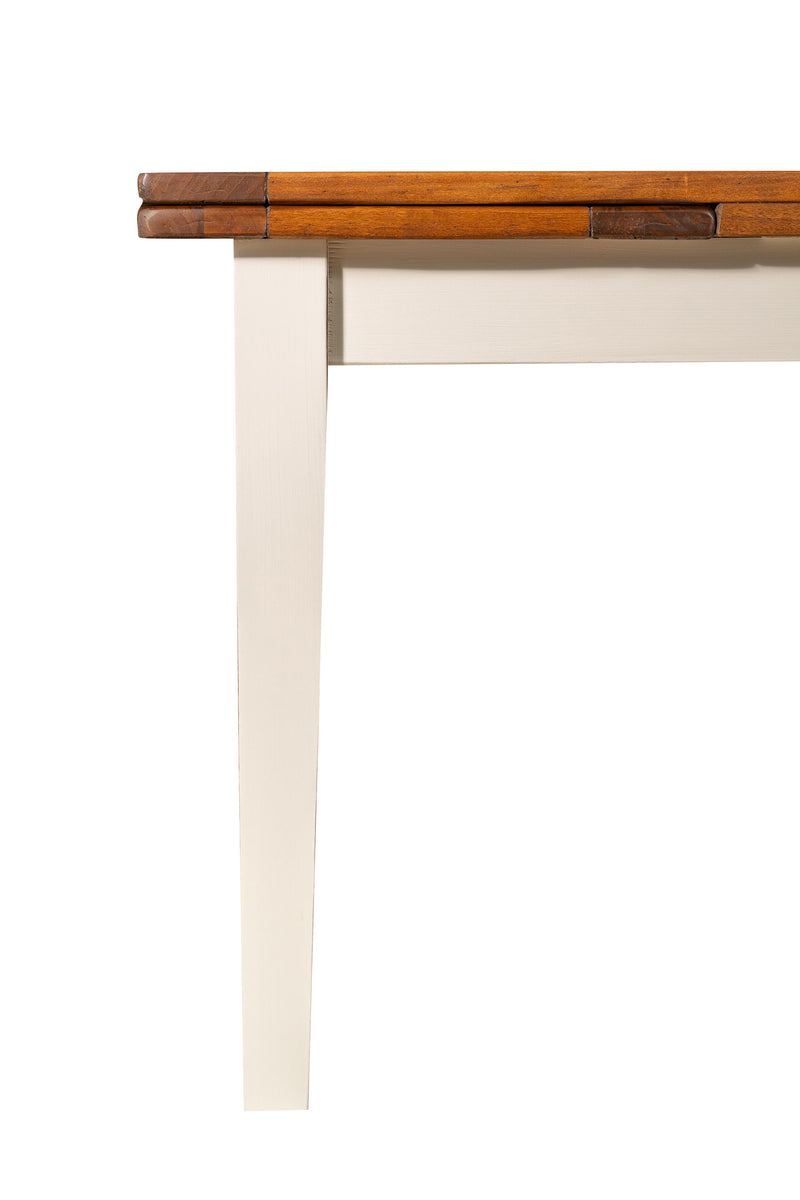 Biscottini Tavolo Country allungabile in legno massello di tiglio struttura bianca anticata piano noce Made in Italy