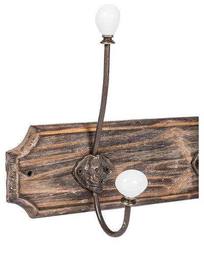 Biscottini Attaccapanni da parete in legno massiccio e ferro forgiato a mano finitura legno anticato 50x10x21 cm