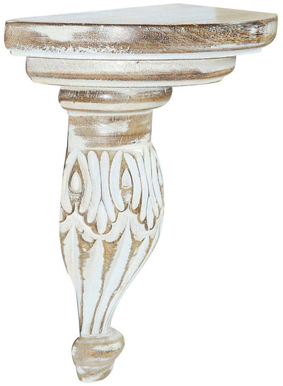 Biscottini Mensola in legno intagliato finitura bianca anticata L23xPR11,5xH24 cm