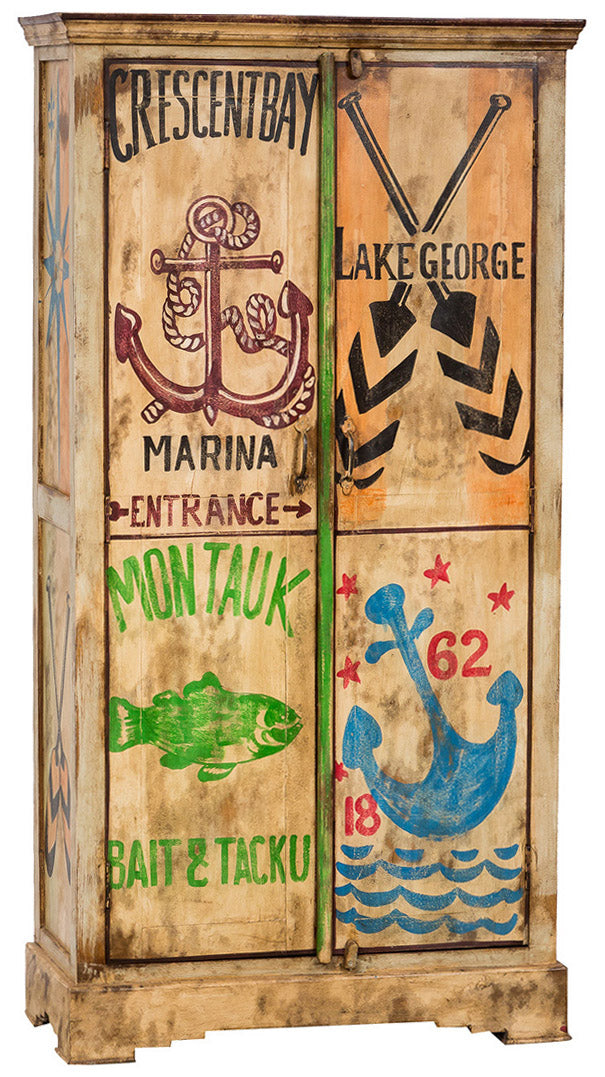 Biscottini Armadietto da officina marina in legno massiccio dipinto a mano