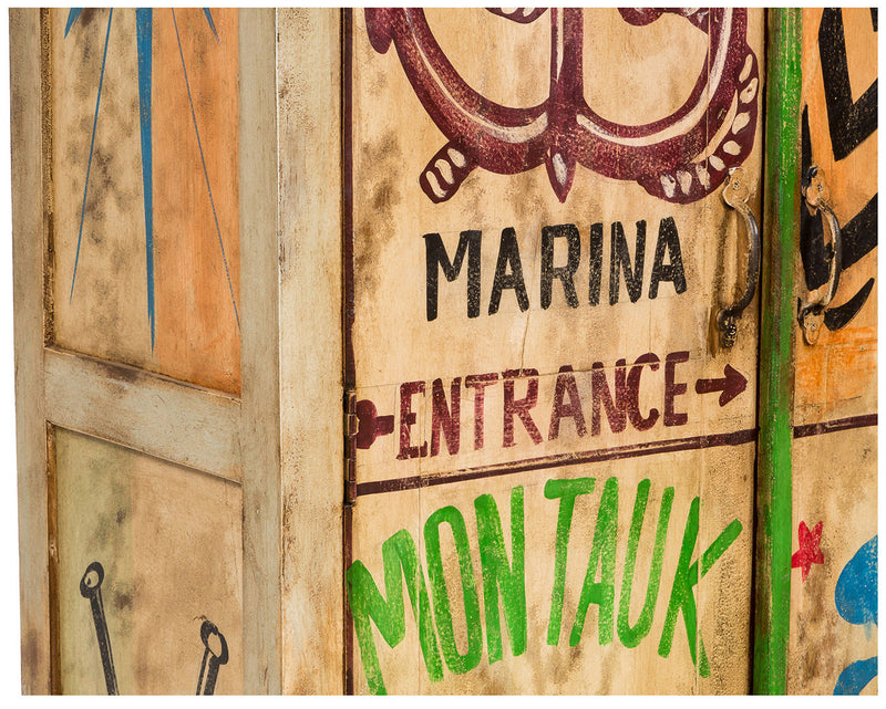 Biscottini Armadietto da officina marina in legno massiccio dipinto a mano
