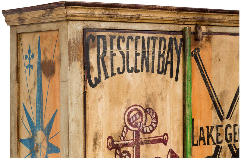 Biscottini Armadietto da officina marina in legno massiccio dipinto a mano