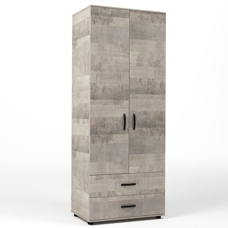 Kit Armadio Moderno in Legno con 2 Ante 2 Cassettoni e Asta cm 80x52x205h