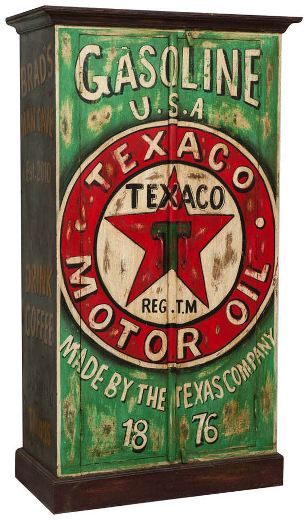 Biscottini Armadietto da officina texaco oil in legno massiccio dipinto a mano