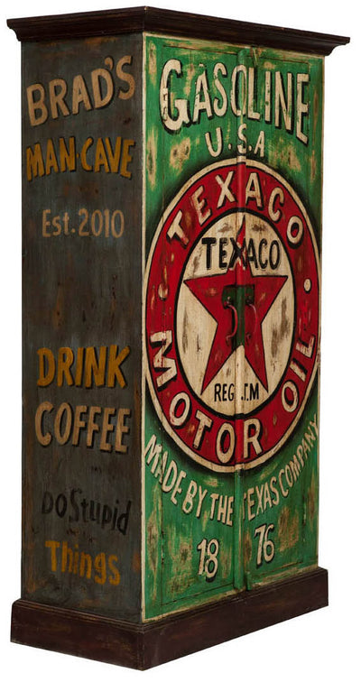 Biscottini Armadietto da officina texaco oil in legno massiccio dipinto a mano