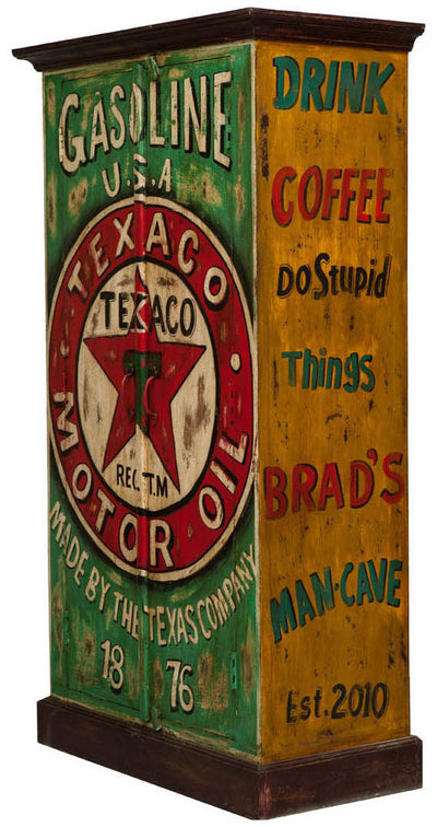 Biscottini Armadietto da officina texaco oil in legno massiccio dipinto a mano