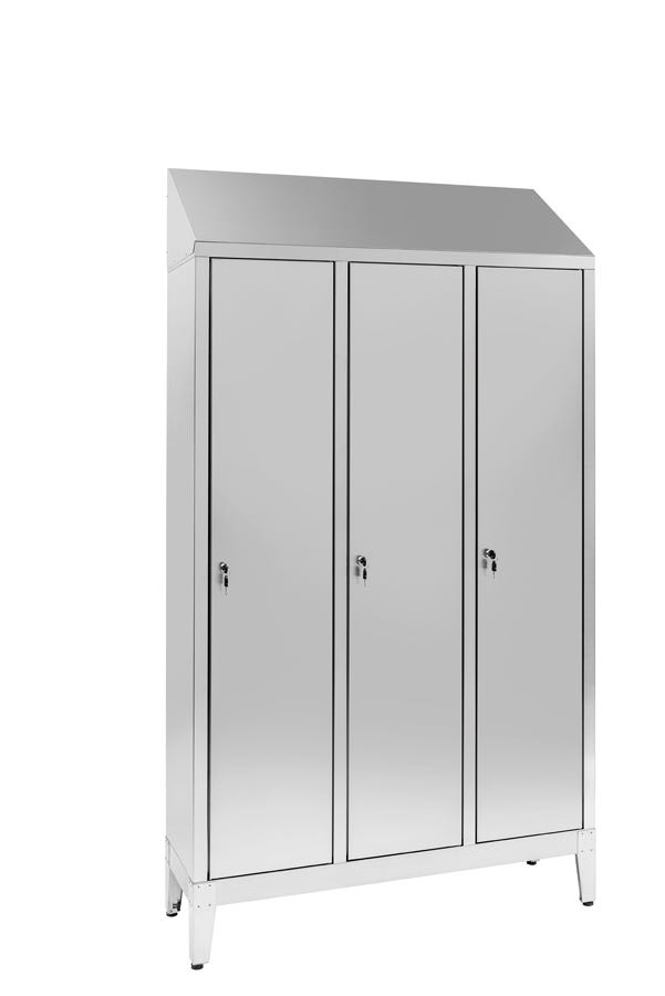 Armadio spogliatoio in acciaio inox AISI 430 a 3 posti con tramezza interna sporco/pulito cm. 120x40x215h