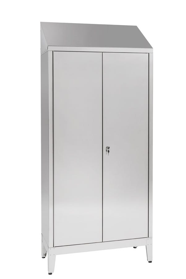 Armadio spogliatoio in acciaio inox AISI 430 a 2 posti a 2 ante battenti con tramezza sporco/pulito cm. 95x40x215h