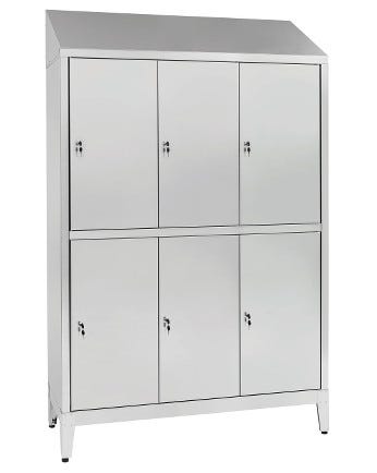 Armadio multispogliatoio in acciaio inox AISI 430 a 6 posti a 6 ante con tramezza sporco/pulito cm. 120x40x215h