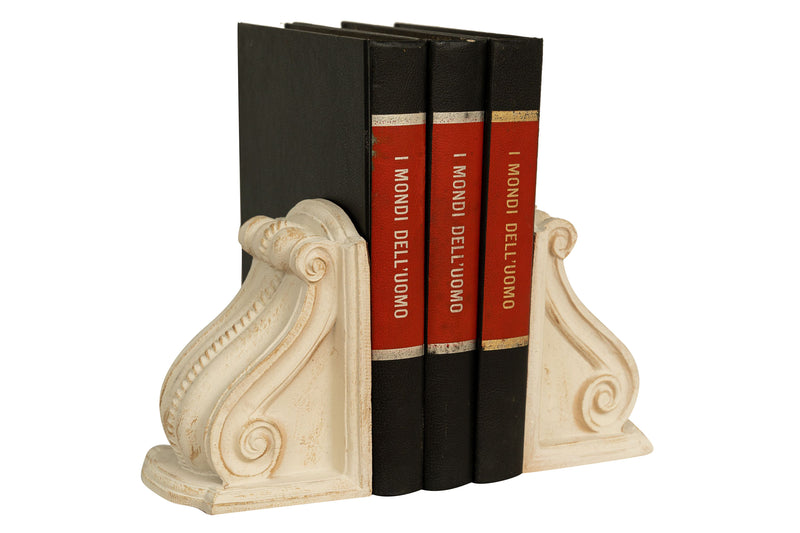 Biscottini Coppia fermalibri in legno finitura bianco anticato Made in Italy dimensioni