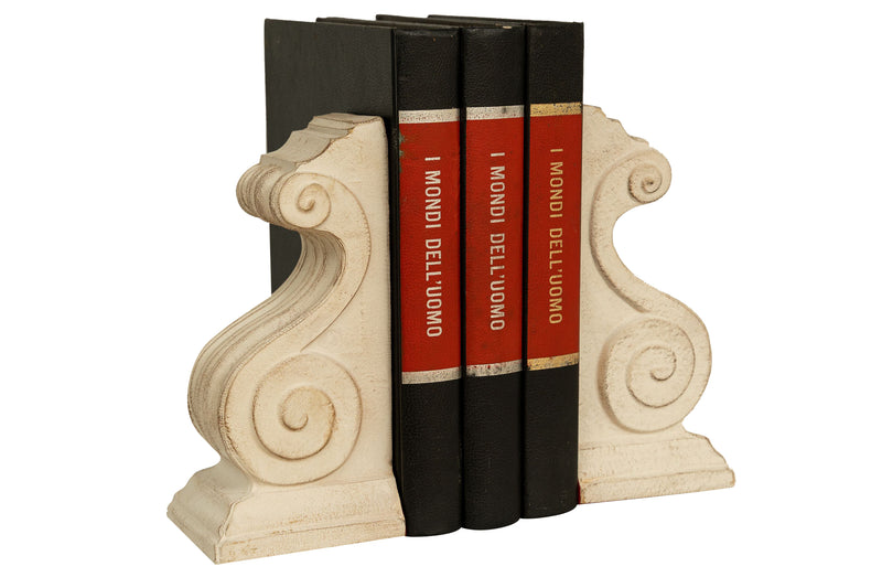 Biscottini Coppia fermalibri in legno finitura bianco anticato Made in Italy dimensioni