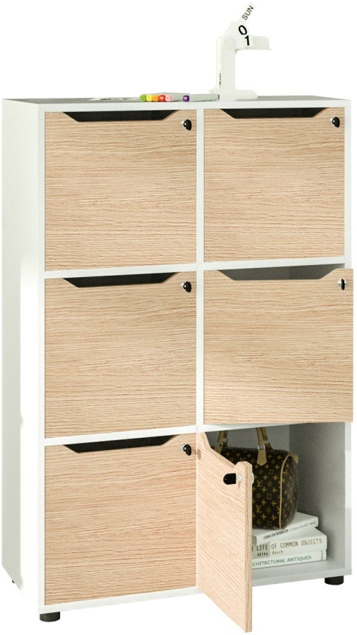 Casellario in legno verniciato con 6 caselle ad ante cm. 80x40x121,6h