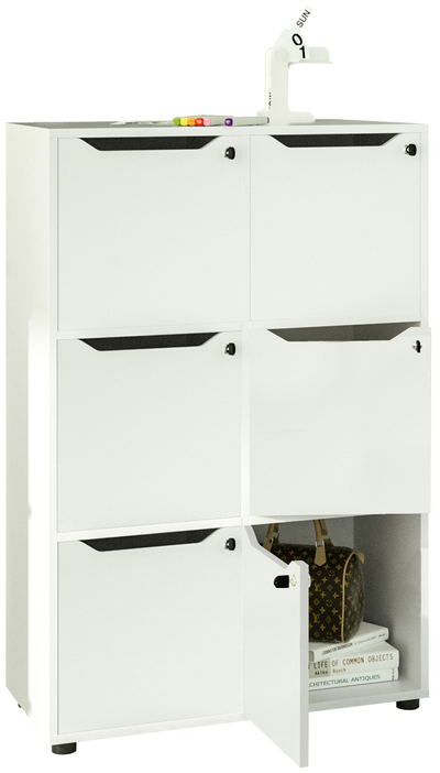 Casellario in legno verniciato con 6 caselle ad ante cm. 80x40x121,6h