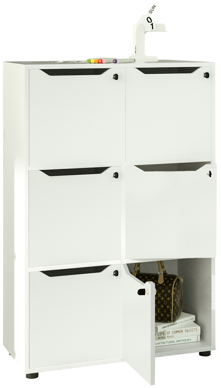 Casellario in legno verniciato con 6 caselle ad ante cm. 80x40x121,6h