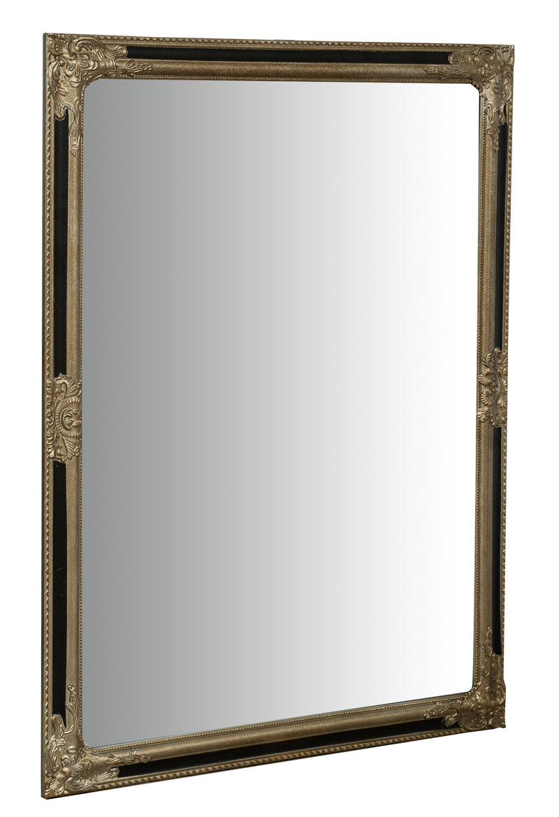 Biscottini Specchio Specchiera Impero da parete e appendere verticale/orizzontale L90xPR4xH120 cm finitura argento e nero anticato