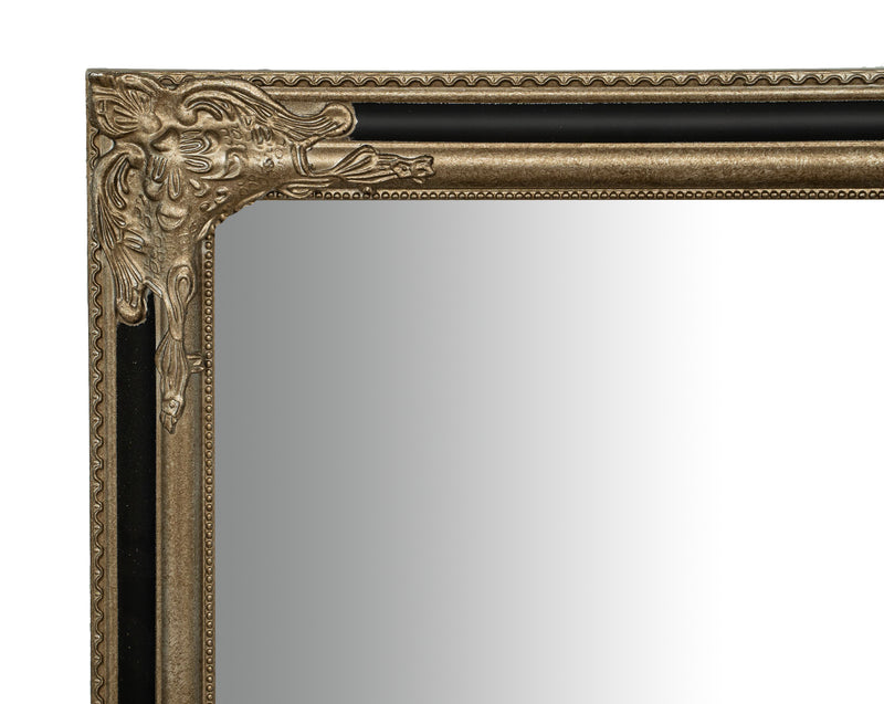 Biscottini Specchio Specchiera Impero da parete e appendere verticale/orizzontale L90xPR4xH120 cm finitura argento e nero anticato
