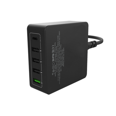 Caricabatteria da tavolo da 60W, 13.2A(2x3A, 3x2.4A) con 5 porte: 1xUSB-C PD, 3xUSB Smart, 1xQC3.0, Smart IC