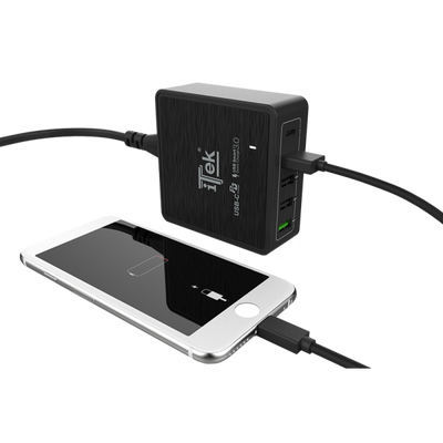 Caricabatteria da tavolo da 60W, 13.2A(2x3A, 3x2.4A) con 5 porte: 1xUSB-C PD, 3xUSB Smart, 1xQC3.0, Smart IC