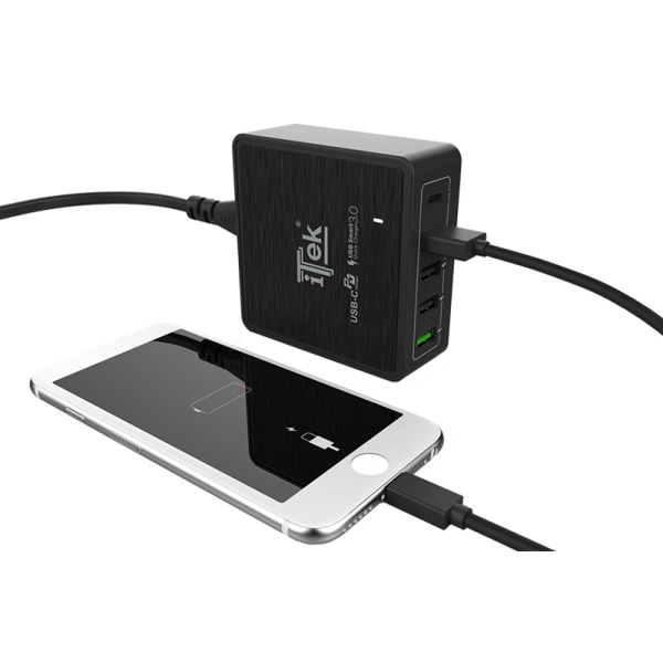 Caricabatteria da tavolo da 60W- 13.2A(2x3A- 3x2.4A) con 5 porte: 1xUSB-C PD- 3xUSB Smart- 1xQC3.0- Smart IC