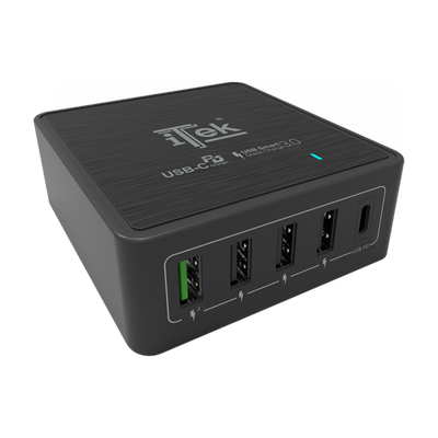 Caricabatteria da tavolo da 60W- 13.2A(2x3A- 3x2.4A) con 5 porte: 1xUSB-C PD- 3xUSB Smart- 1xQC3.0- Smart IC