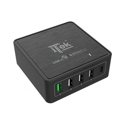 Caricabatteria da tavolo da 60W, 13.2A(2x3A, 3x2.4A) con 5 porte: 1xUSB-C PD, 3xUSB Smart, 1xQC3.0, Smart IC