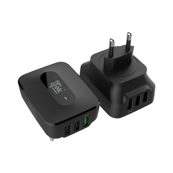 Caricabatteria da muro da 25W- 7.8A(2x2.4A- 1x3A) con 3 porte: 2xUSB Smart- 1xQC3.0- Smart IC
