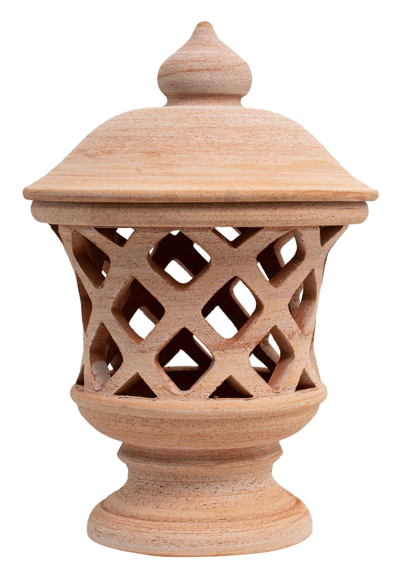 Biscottini Lanterna Terracotta 100% made in Italy interamente lavorata a mano al tornio Porta candele per la casa L30XPR30XH46 CM