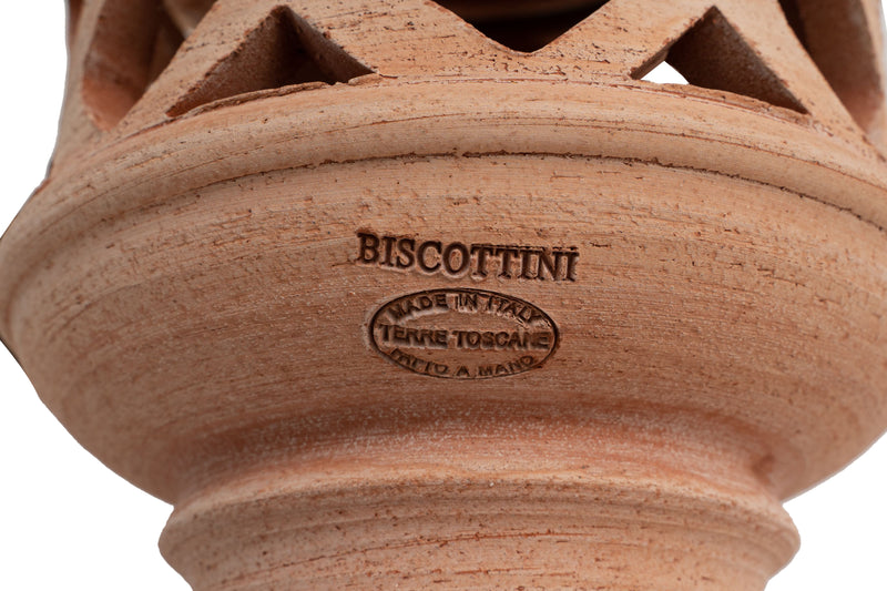 Biscottini Lanterna Terracotta 100% made in Italy interamente lavorata a mano al tornio Porta candele per la casa L30XPR30XH46 CM