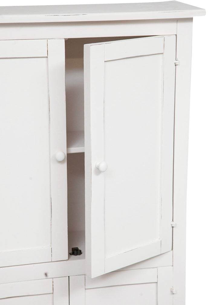 Biscottini Stipetto Country in legno massello di tiglio struttura bianca anticata L68xPR25xH130 cm. Made in Italy