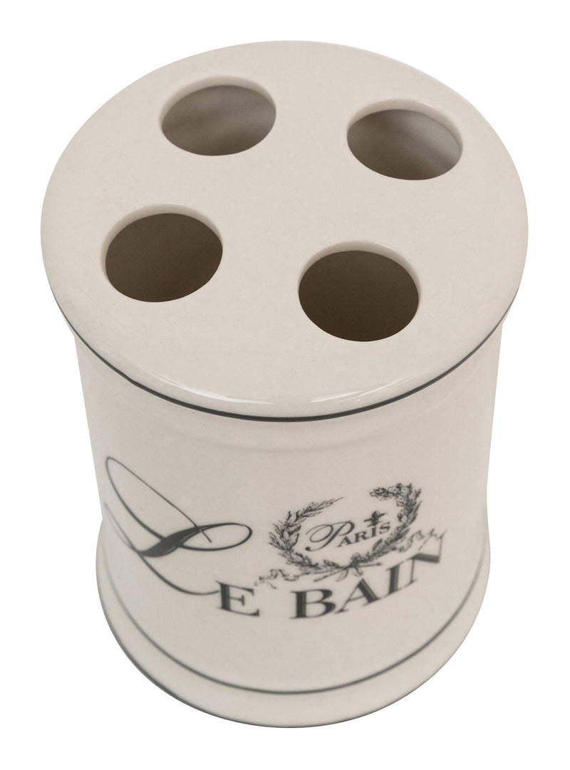 Biscottini Porta spazzolini in porcellana bianca decorata "Le Bain Paris" L8,5xPR8,5xH11,5 cm