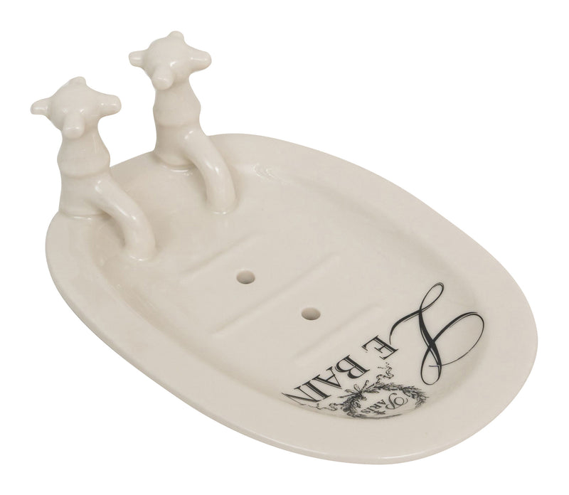 Biscottini Porta saponetta svuota tasche in porcellana bianca decorata "Le Bain Paris" L15xPR10xH6 cm