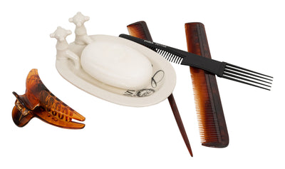 Biscottini Porta saponetta svuota tasche in porcellana bianca decorata "Le Bain Paris" L15xPR10xH6 cm