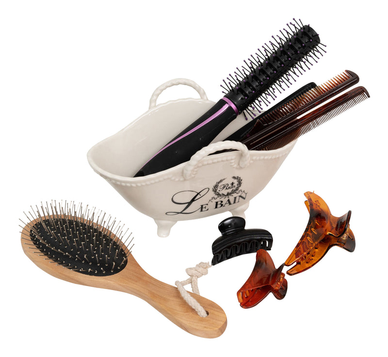 Biscottini Contenitore multifunzione in porcellana bianca con decoro "Le Bain Paris" L20xPR12,3xH12 cm