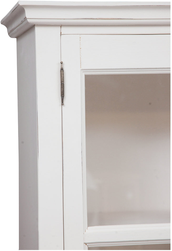 Biscottini Vetrina Country in legno massello di tiglio finitura bianca anticata L109xPR36xH180 cm. Made in Italy