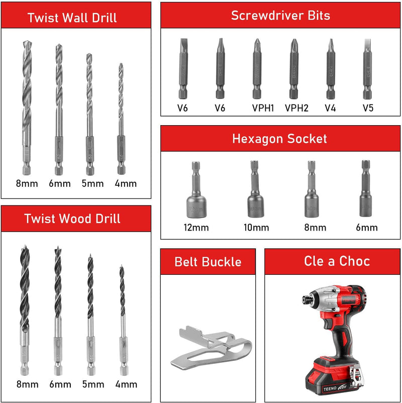 Brushless Avvitatore a urto 20 V TEENO, Avvitatore elettrico senza fili, potenza d&