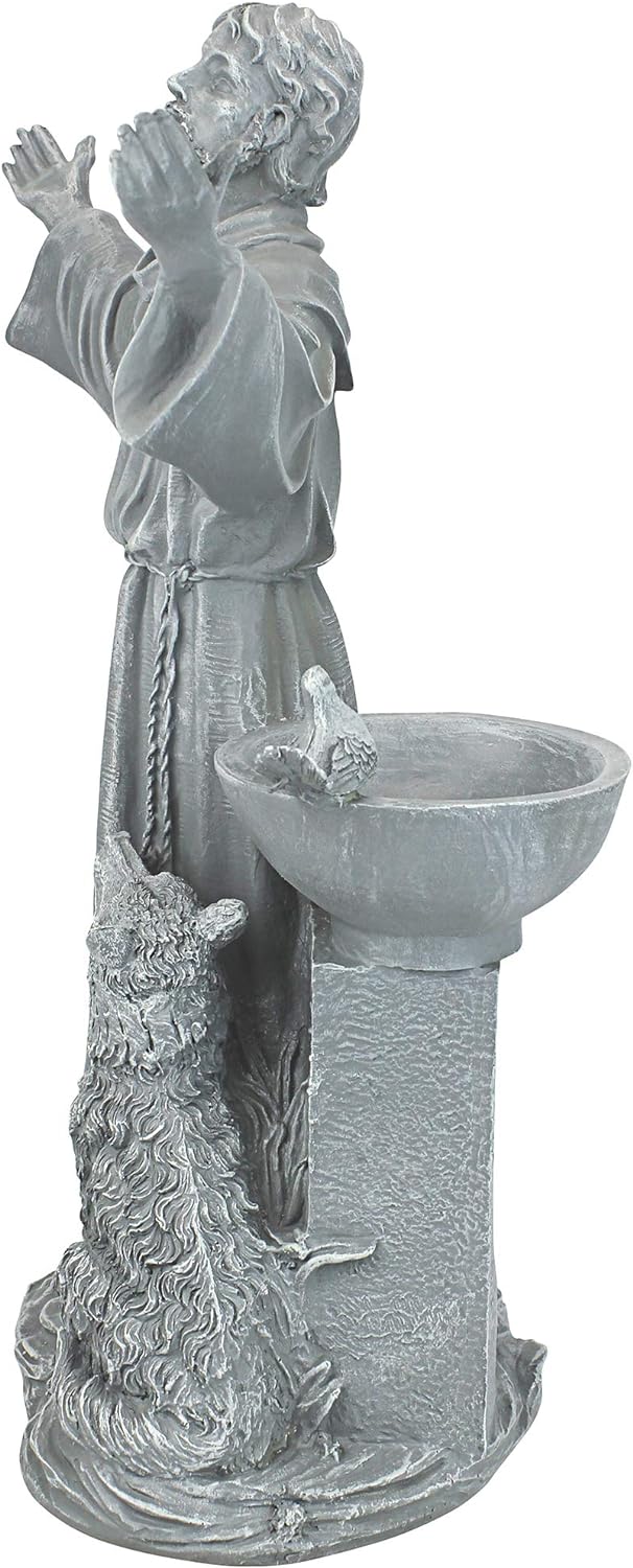 Design Toscano La benedizione di San Francesco Decorazione religiosa da giardino con mangiatoia per uccelli, poliresina, pietra grigia, 48 cm