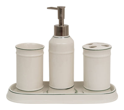 Biscottini Set bagno "Savons Superfines" 4 pezzi in porcellana bianca decorata L25xPR10xH21 cm