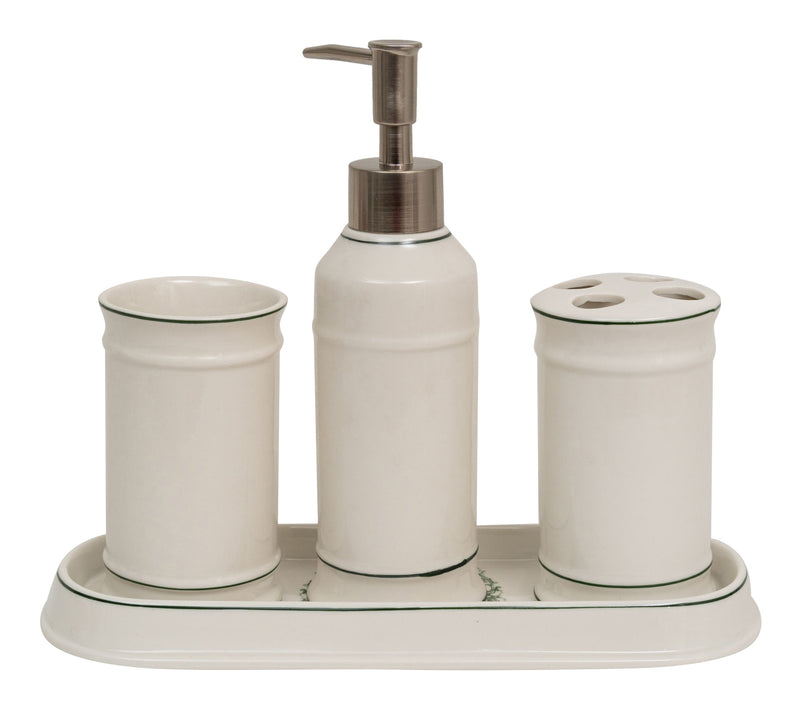 Biscottini Set bagno "Savons Superfines" 4 pezzi in porcellana bianca decorata L25xPR10xH21 cm