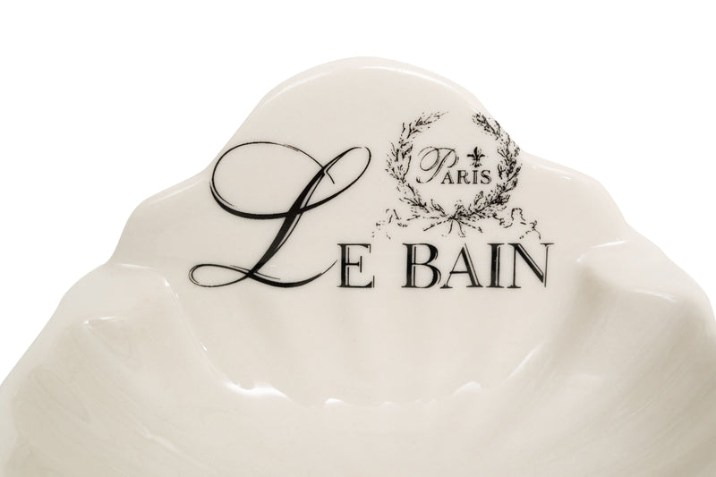 Biscottini Porta saponetta svuota tasche in porcellana bianca decorata "Le Bain Paris" L11,2xPR9,5xH10,8 cm