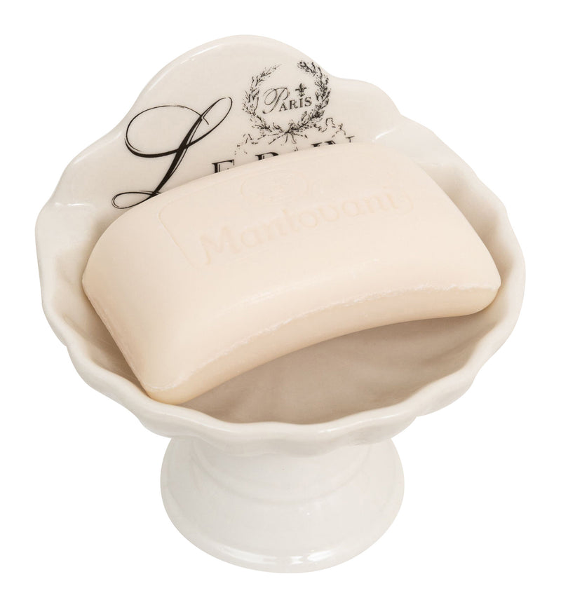 Biscottini Porta saponetta svuota tasche in porcellana bianca decorata "Le Bain Paris" L11,2xPR9,5xH10,8 cm