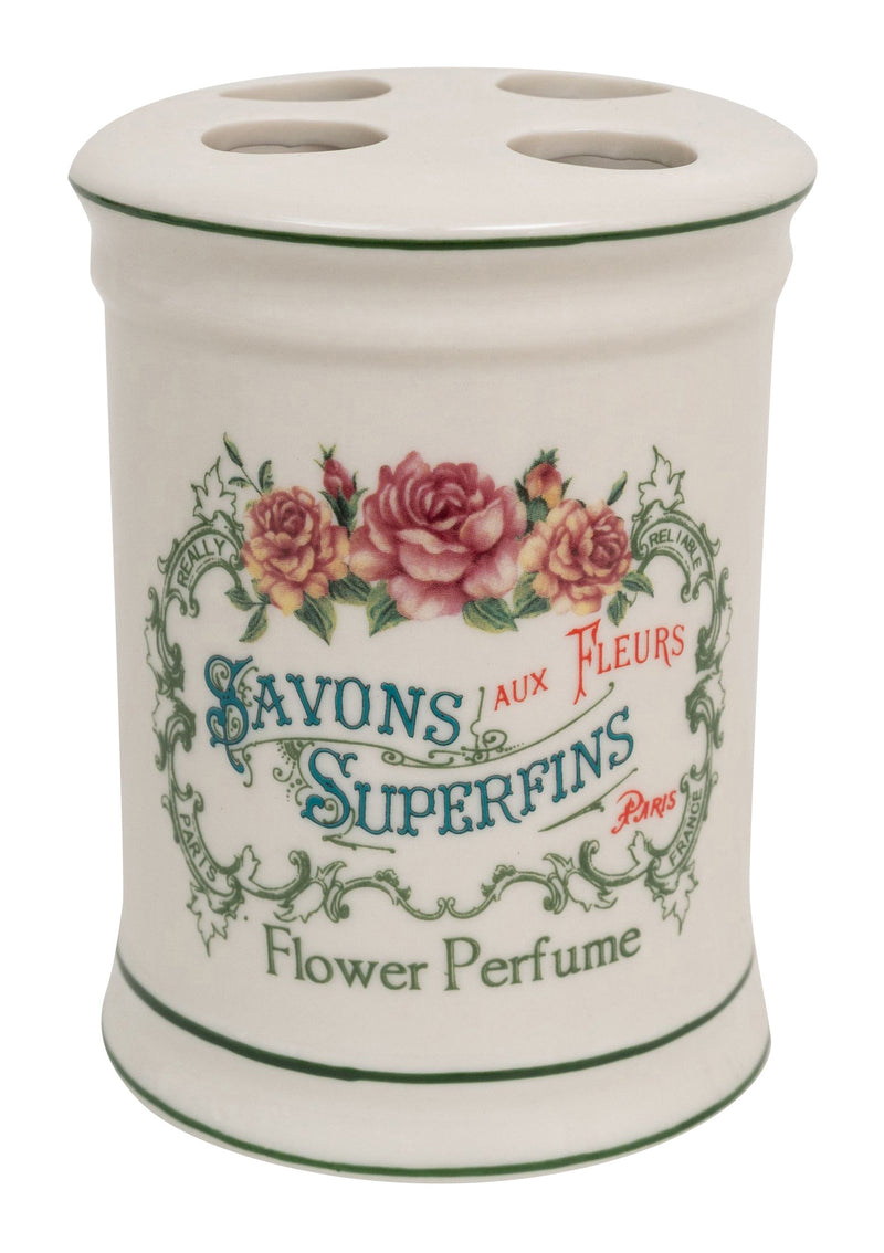 Biscottini Porta spazzolini in porcellana bianca decorata "Savons Superfines" L8,5xPR8,5xH11,5 cm