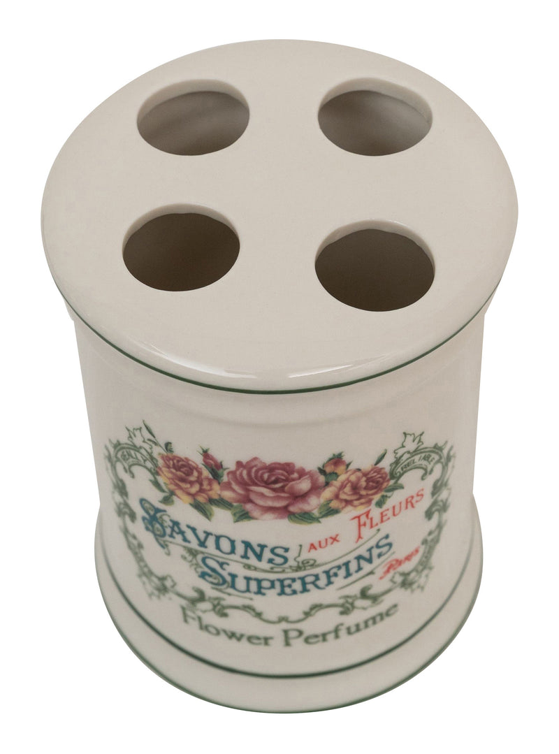 Biscottini Porta spazzolini in porcellana bianca decorata "Savons Superfines" L8,5xPR8,5xH11,5 cm