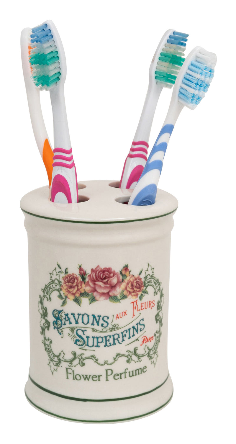 Biscottini Porta spazzolini in porcellana bianca decorata "Savons Superfines" L8,5xPR8,5xH11,5 cm