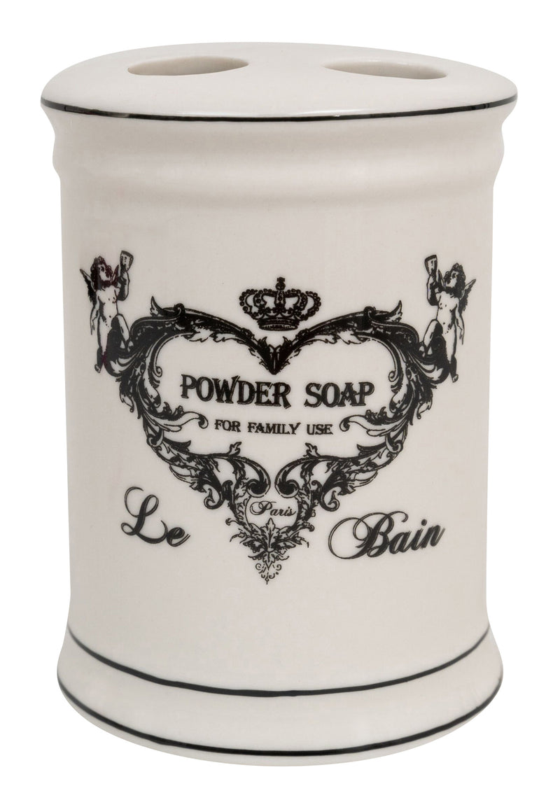Biscottini Porta spazzolini in porcellana bianca decorata "Powder Soap" L8,5xPR8,5xH11,5 cm