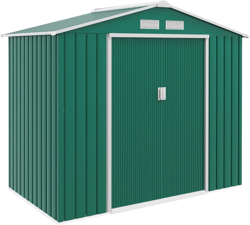 Casetta da Giardino Porta Utensili in Lamiera di Acciaio, Capanno da Giardino in Acciaio con Porte Scorrevoli, 213x130x185cm, Verde