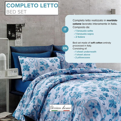 Dorian Home Completo Letto Singolo, Set Completo lenzuola, Lenzuola Letto Singolo 100% Cotone 90x200 cm, Lenzuolo Sotto, Lenzuolo Sopra e Una Federa, Made in Italy, Cordova Celeste